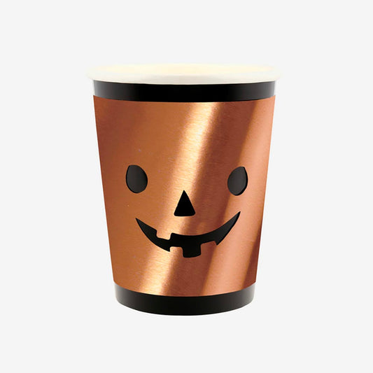 8 gobelets en carton citrouille meri meri pour déco table d'halloween mignonne un bonbon ou un sort
