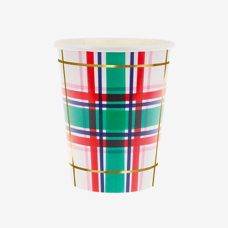8 gobelets en carton motifs tartan meri meri pour décoration noël 