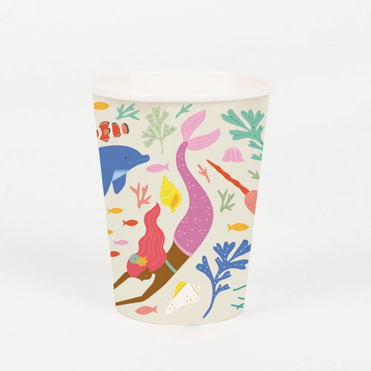Paper cup: 8 pastel mermaid cups