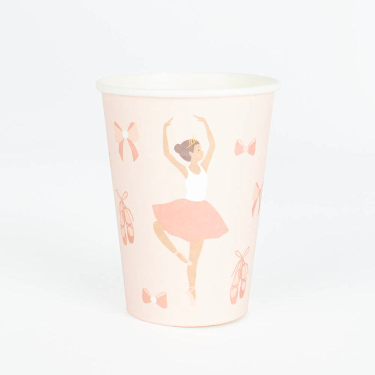 Gobelets en carton ballerines roses, vaisselle d’anniversaire fille