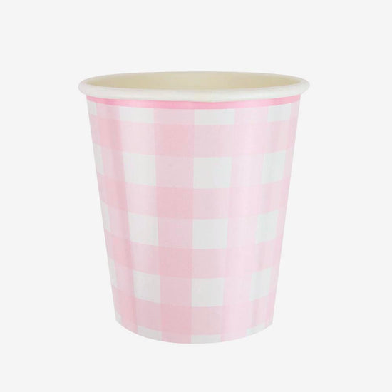 8 gobelets vichy rose clair pour une déco de table anniversaire pastel