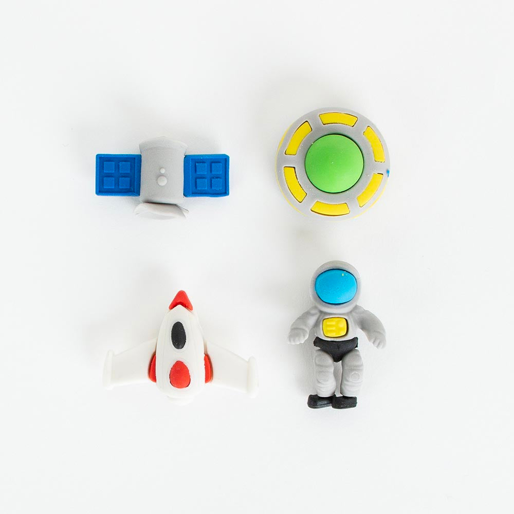 4 space-themed erasers to give to your child