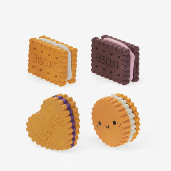 4 gommes biscuits mignons pour pochette surprise anniversaire enfant ou calendrier enfant