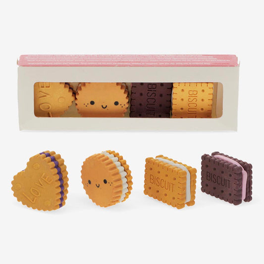 idée cadeau pochette surprise ou cadeau invité anniversaire enfant : 4 gommes biscuits mignons