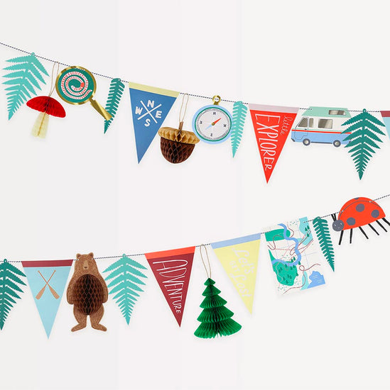 Guirlande camping, déco d’aventure pour anniversaire nature