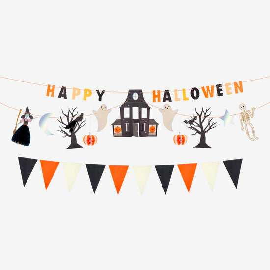 guirlande halloween géante vec forme, boule alveole et fanion pour une superbe deco halloween meri meri
