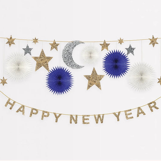 Guirlande Happy New Year céleste : decoration fete nouvel an