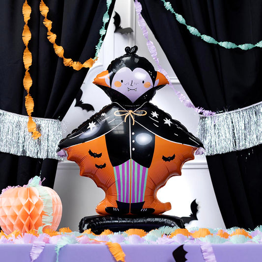 Ballon helium Dracula sur socle : decoration Halloween chic