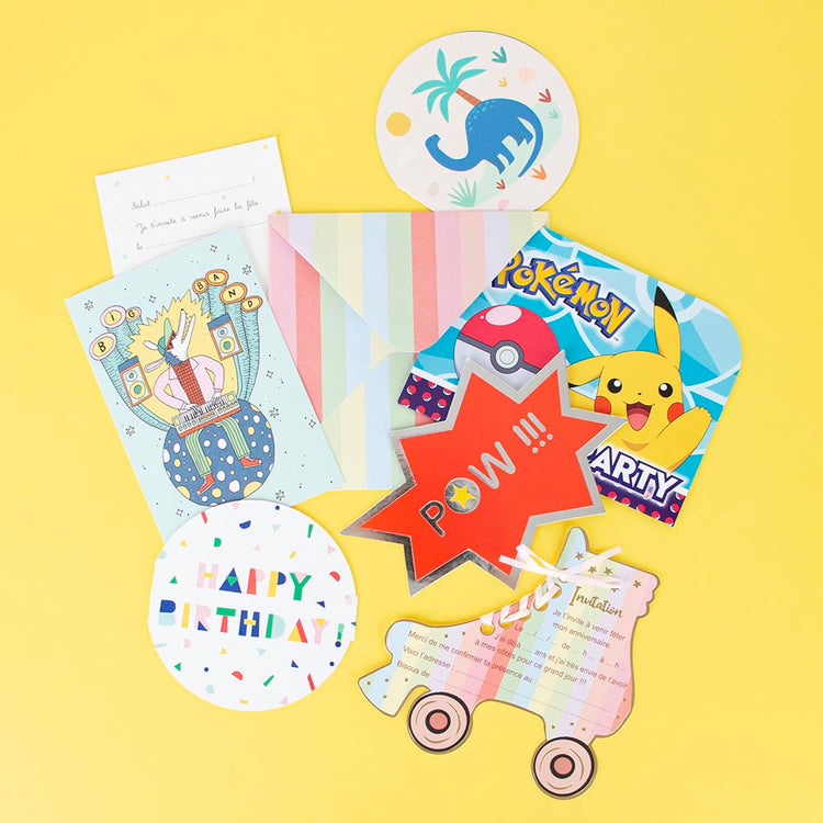 8 cartons d'invitations Pokémon à remplir pour anniversaire garcon