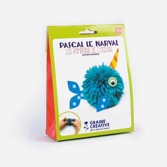 Kit pompon narval : decoration à faire soi meme thème animaux marins