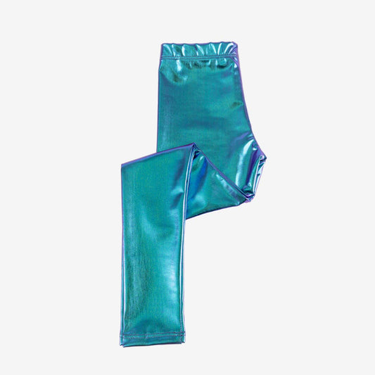 Legging métallique bleu pour déguisement carnaval