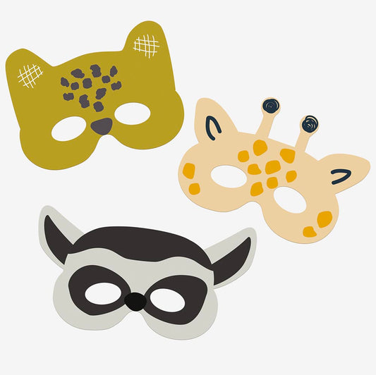 6 masques animaux sauvages : accessoire deguisement enfant