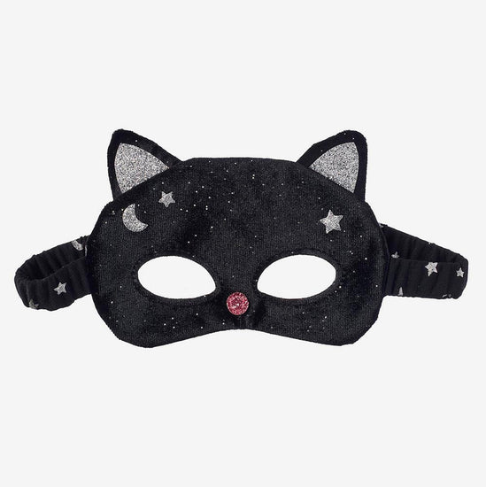 Masque chat velours noir et argent : idée cadeau anniversaire enfant 