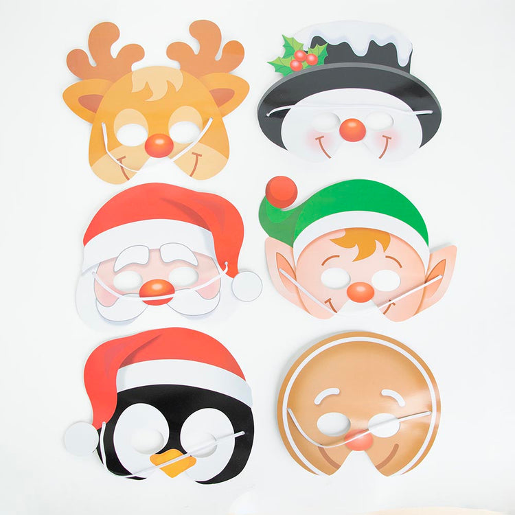 12 masques de Noël en carton : personnages de Noël
