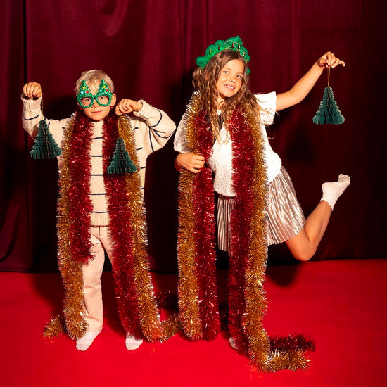 serre-tête sapin vert velours et plume avec guirlande et boules de noel