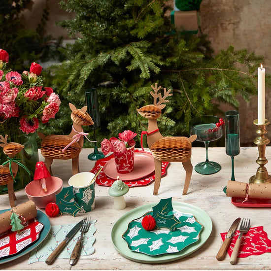 8 assiettes de Noël motifs block print : decoration de table noel