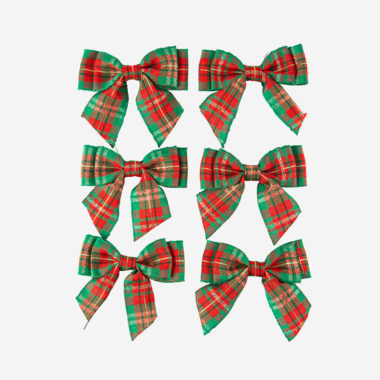 6 nœuds en tissu tartan : decoration de table noel originale