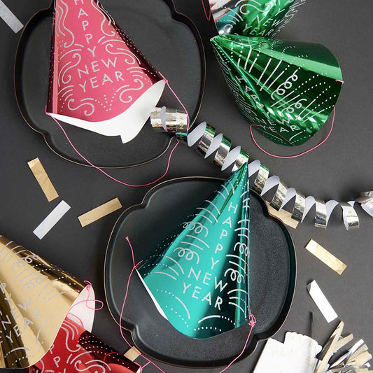 6 gorros puntiagudos Happy New Year multicolores: accesorio de fiesta