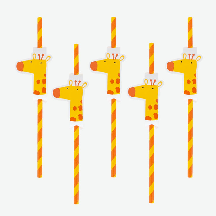 8 pailles en papier girafe : deco de table anniversaire safari