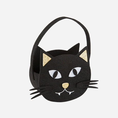 Panier en feutrine chat noir pour chasse aux bonbons halloween