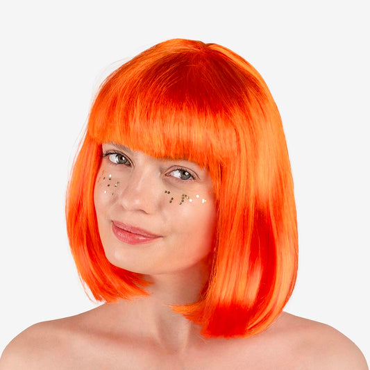 Perruque orange néon, parfaite pour fête flashy ou clown