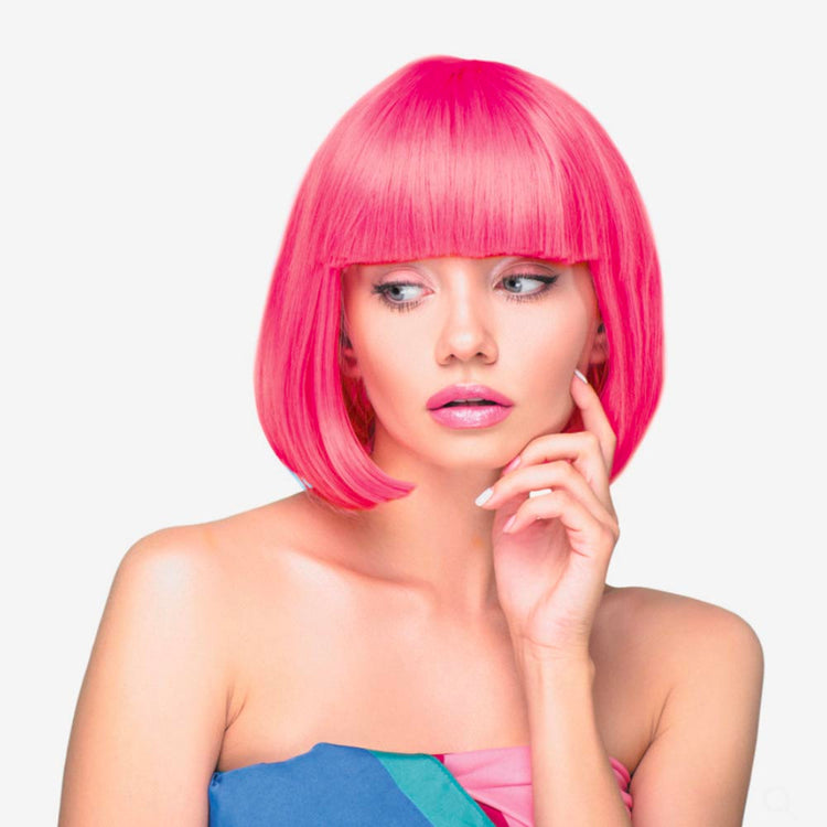 Accessoire de fête : perruque rose fluo pour soirée déguisée