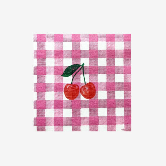 20 petites serviettes vichy rose cerise pour decoration fete