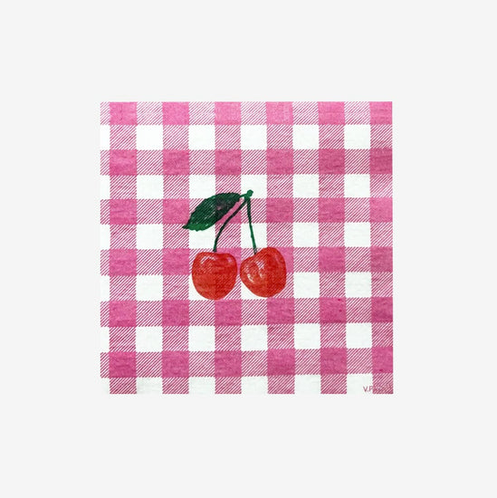 20 petites serviettes vichy rose cerise pour decoration fete