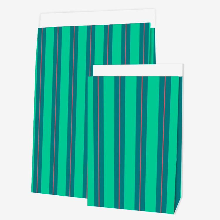 Papeterie de Noël : 1 pochette en papier à fond plat rayures vertes pour cadeau de noel ou avent
