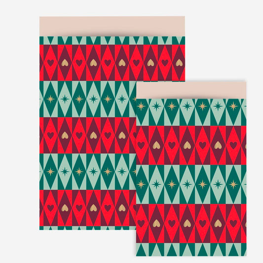 Papeterie de Noël : 1 pochette en papier rouge et verte pour cadeau de noel ou avent