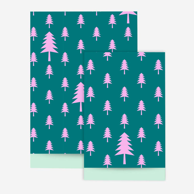 Papeterie de Noël : 1 pochette en papier sapins roses pour cadeau de noel ou avent
