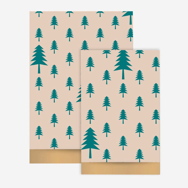 Papeterie de Noël : 1 pochette en papier sapins verts pour cadeau de noel ou avent