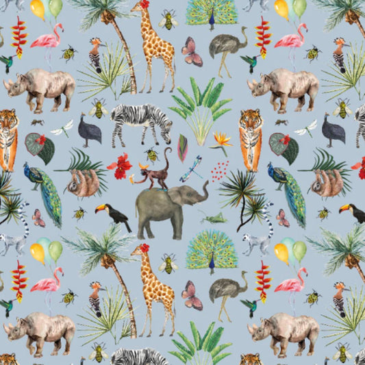 1 pochette en papier vert animaux de la jungle : emballage cadeau anniversaire enfant