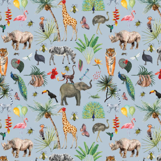 1 pochette en papier vert animaux de la jungle : emballage cadeau anniversaire enfant