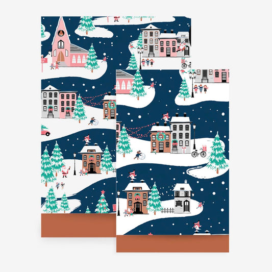 Pochette cadeau en papier village de Noël pour petits cadeaux de Noël