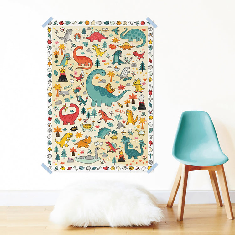 Poster créatif + stickers autocollant dino : cadeau anniversaire enfant