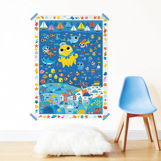 Poster créatif + 150 stickers autocollant mer : cadeau anniversaire garcon