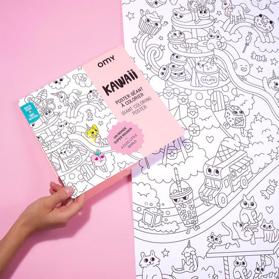 Poster géant à colorier Kawaï : idée activité pour anniversaire enfant 