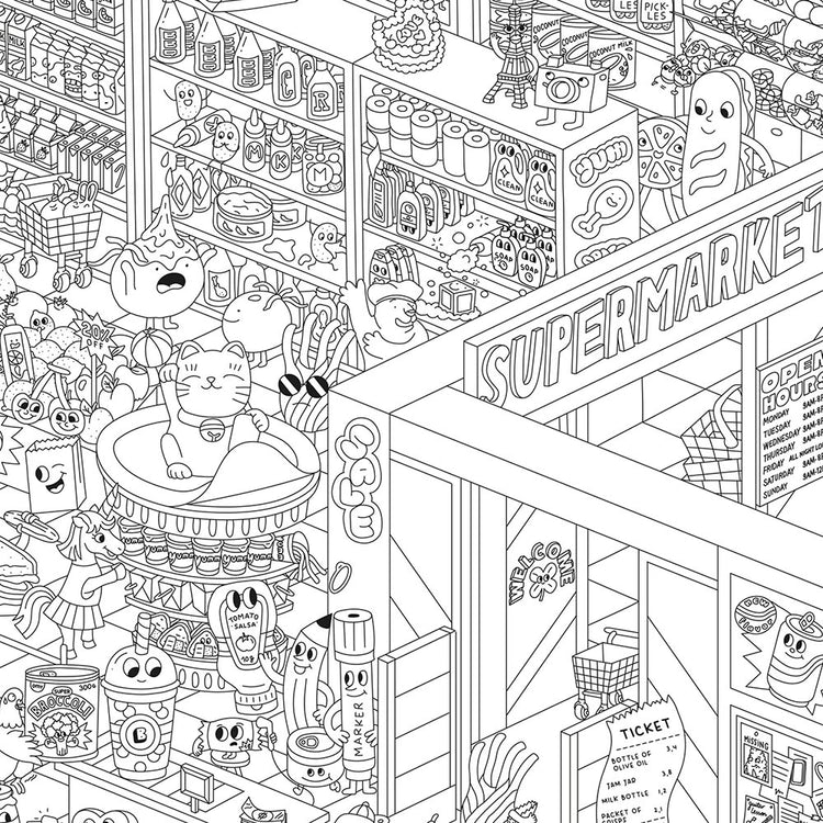 idée cadeau anniversaire ou activité enfant : poster géant supermarché omy