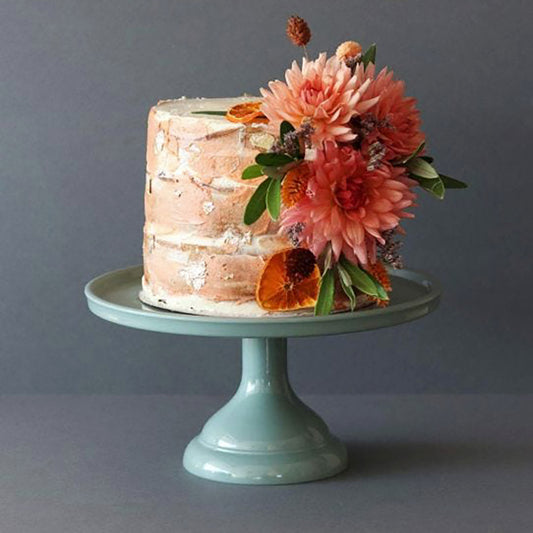 Petit présentoir à gâteau vert sauge : deco de table mariage champetre