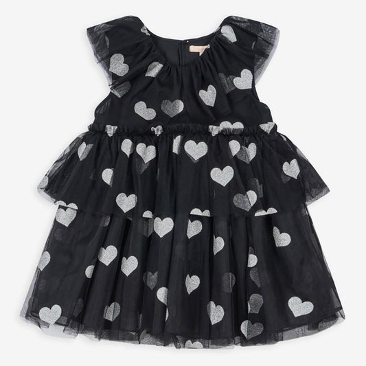 Robe noire à coeurs argentés : cadeau anniversaire enfant