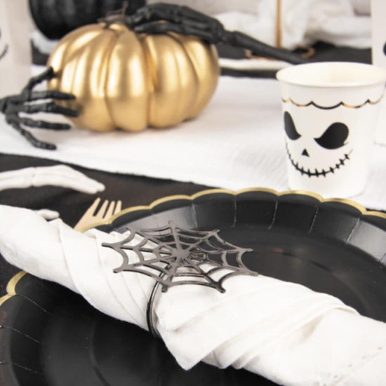 Décoration de table Halloween - Rond de serviette toile d'araignée