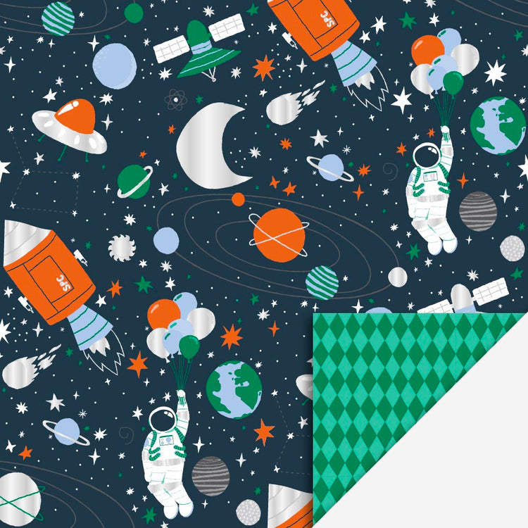 1 rouleau de papier cadeau cosmos : emballage cadeau anniversaire astro