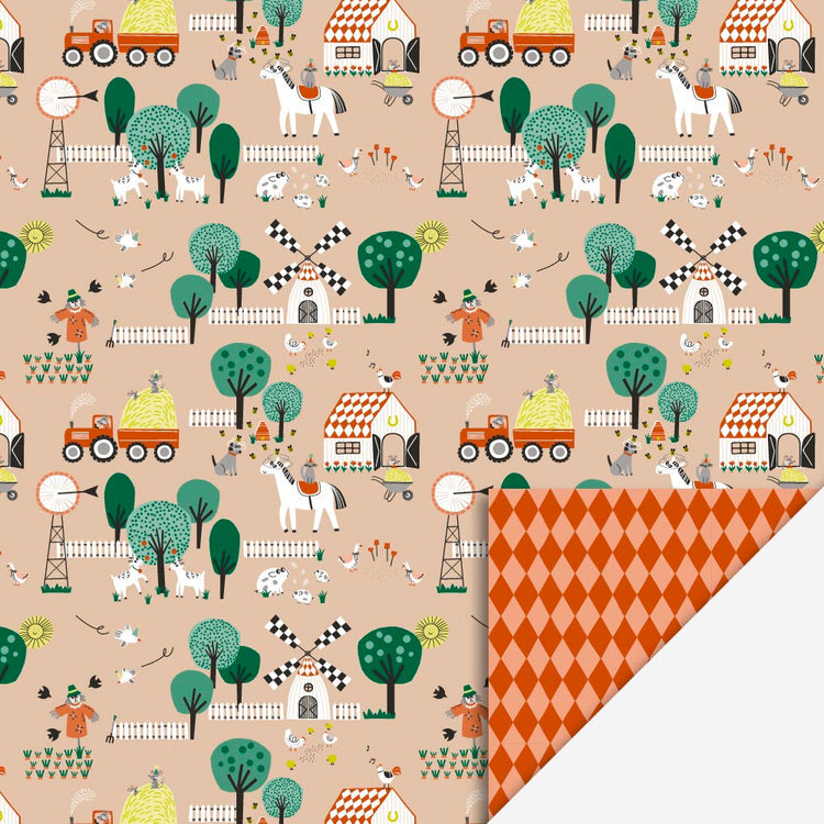 1 rouleau de papier animaux de la ferme : emballage cadeau anniversaire à thème