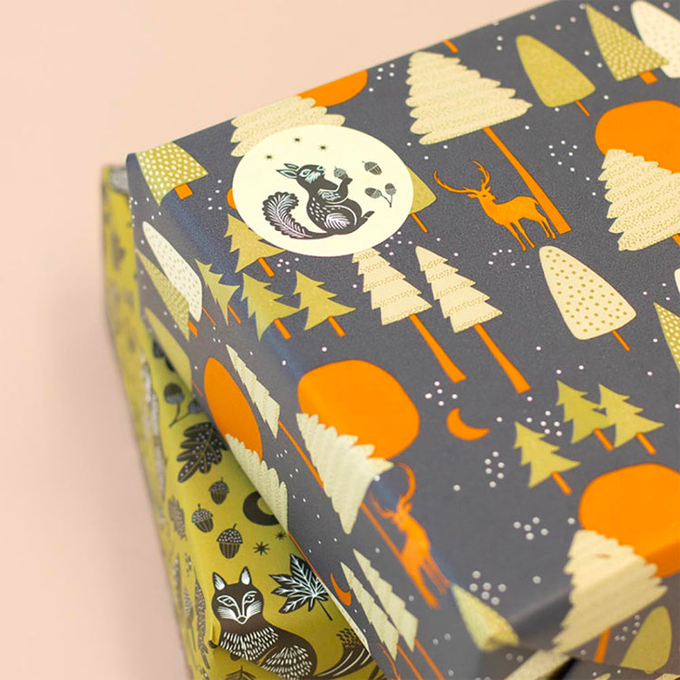 Emballage cadeau de noel  : 1 rouleau de papier cadeau animaux de la forêt