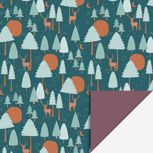 Rouleau de papier cadeau Noël original avec motif forêt enneigée
