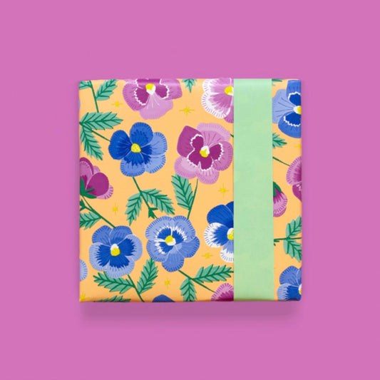 1 rouleau fleurs rose et bleu : papier cadeau pour emballage chic