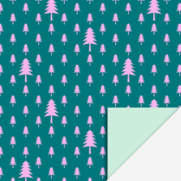 Papeterie de Noël : 1 rouleau de papier cadeau sapins roses pour cadeau de noel ou avent