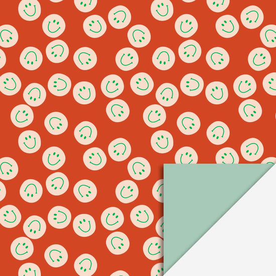 1 rouleau de papier cadeau smiley : emballage cadeau anniversaire, boum ou noel