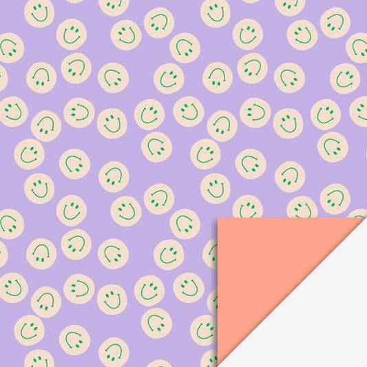 Papier cadeau : 1 rouleau smiley mauve